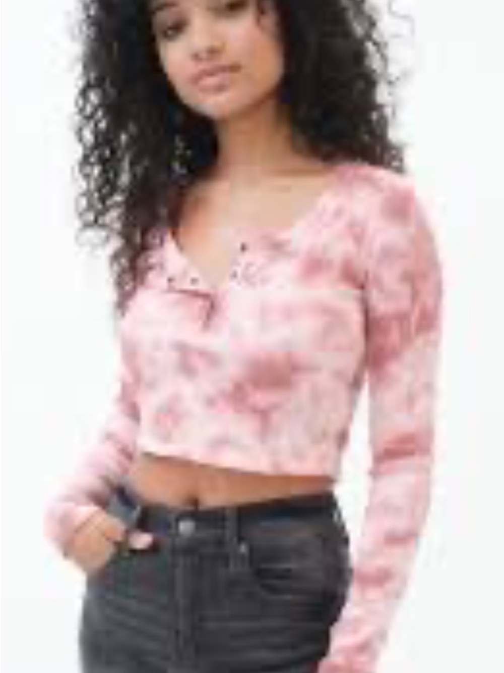 Aeropostale Pink Tie-Dye Cropped Henley Top